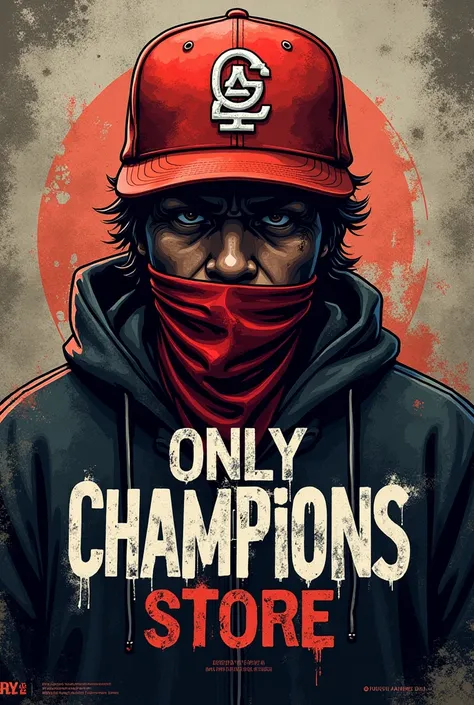 an Instagram logo of a vandal with a snapback cap and bandana with a large text that says: Only Champions Store