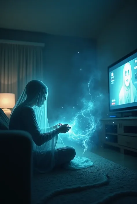 Image of a ghost playing video games 