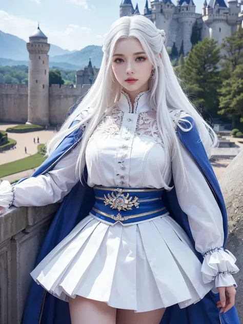 ( Absurdly,high quality , Very detailed,32K,High image quality,Ultra HD)、(((White Hair)))、(((Royal Guard)))、(((skirt)))、(((Perfect limbs)))、(masterpiece, 最high quality, 最high quality, Official Art, Beauty and aesthetics: 1.2)、(((Castle Background)))
