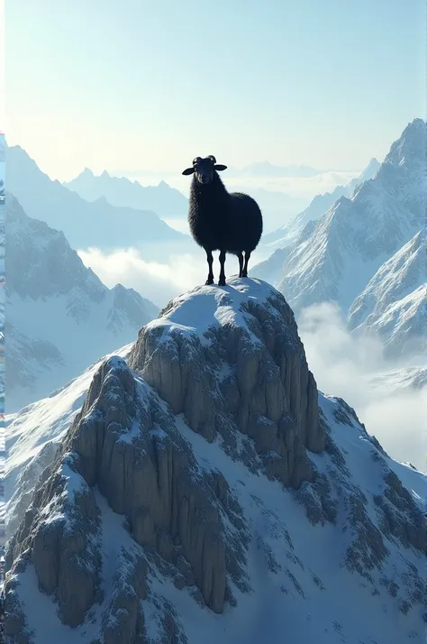 Black sheep on top of a mountain