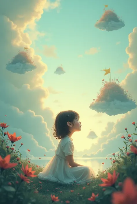 Girl sitting in a dream landscape