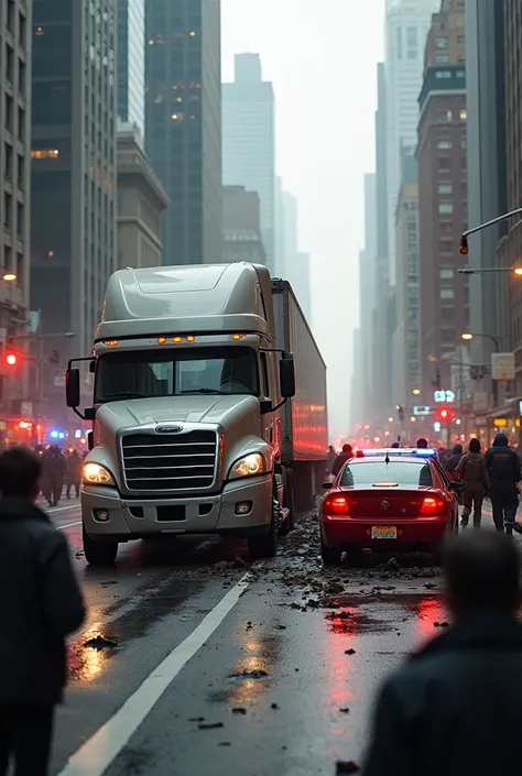 A fatal car accident is the city with a truck 