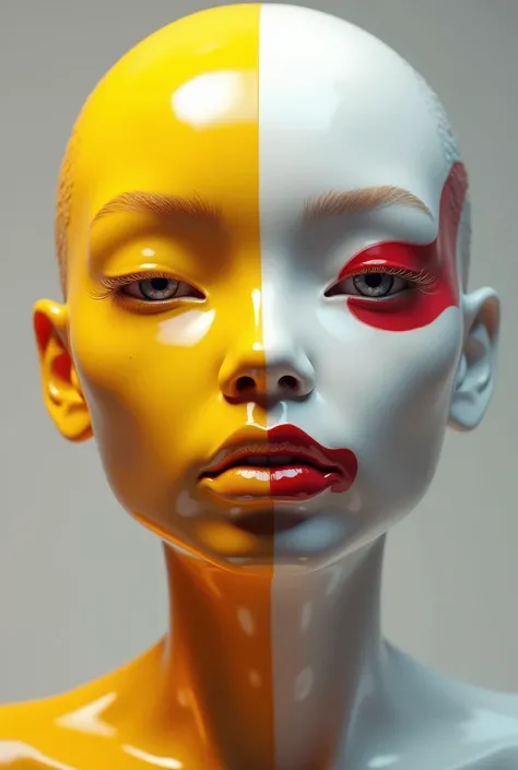 A human face three dimensional with white yellow maroon colour 