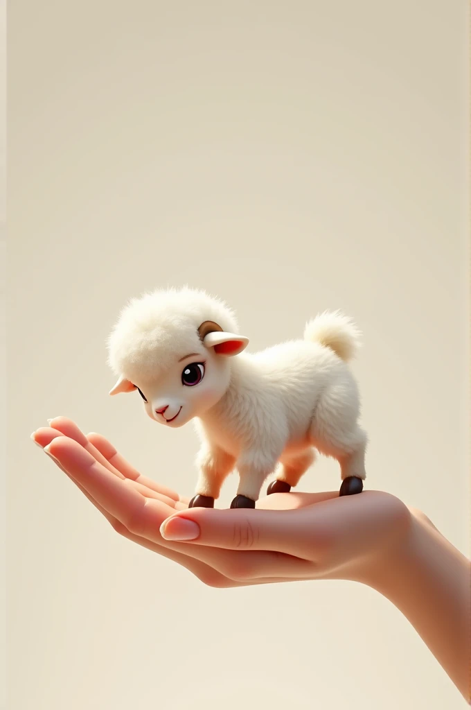 Cute goat moving on top of a hand 