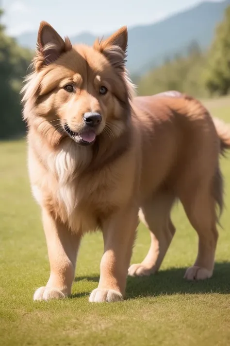 beautiful Leonberger dog puppy is depicted on an oil canvas, cada pincelada cuidadosamente trazada revela su belleza y encanto. Su suave, Shiny coat blends into warm, Tonos vibrantes, like the gold of the sun that caresses his back and the dark brown that ...