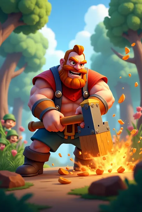 Animated clash royale lumberjack chopping wood