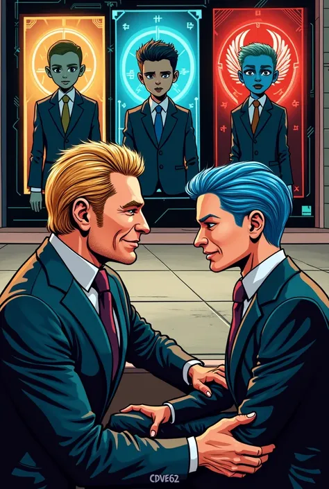 Casear flickerman in the interview with peeta in the hunger games comic style