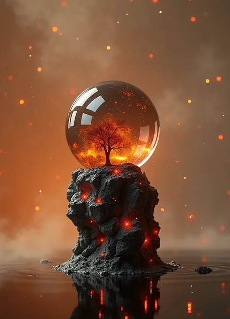 a galaxy inside a glass sphere, no reflection on glass sphere. dark smokey background, red stars in background, no reflection on glass sphere, no shadow, 8k