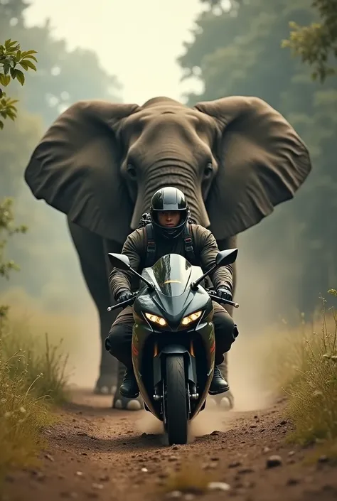 Hunter hopped on sportsbike headshot on elephant 