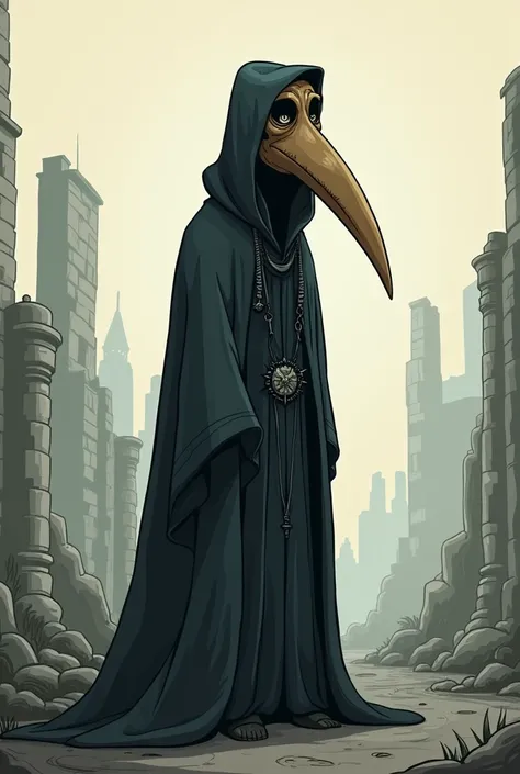 A sad cartoon style plague doctor 