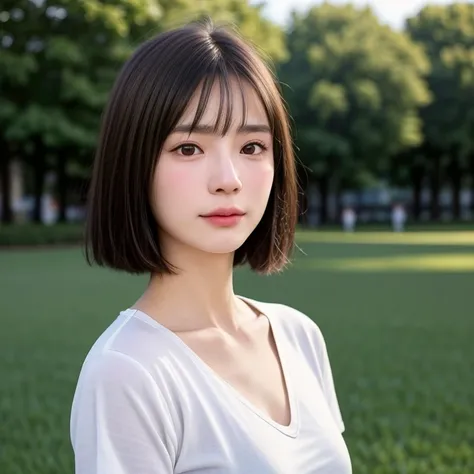 (kawaii 24 year-old Japanese girl, Nogizaka idol, Korean idol), healthy female athlete body, (glossy brown hair, very short hair, pixie cut, bangs:1.3), (rounded face, beautiful black eyes, single eyelid, no makeup:1.2), (depressed, sigh, empty eyes, looki...