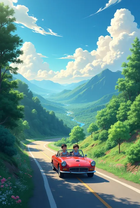 Travel destination scenery、Images that can be used as backgrounds for images of people traveling in a car。high quality。Anime Images。zoo