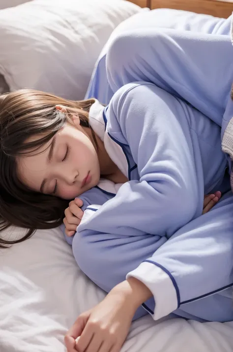 Beautiful elementary school girl sleeping in pajamas on the bed　panties
　