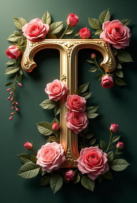 Fancy letter T with roses  
