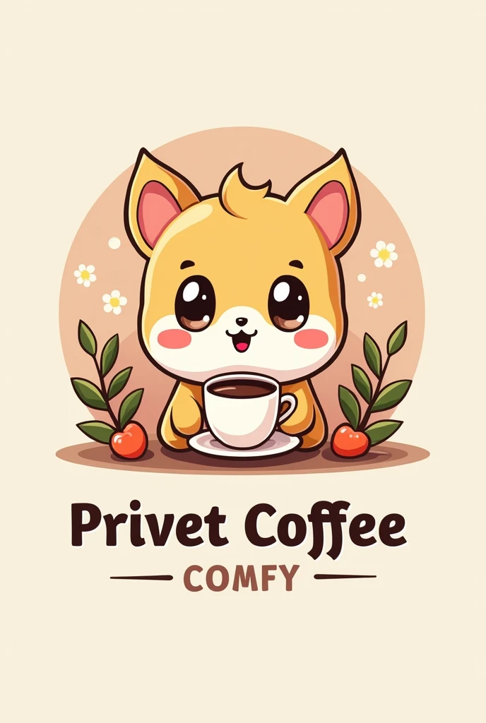 A logo for a coffee shop with the name of "Privet Coffe" with anime theme.