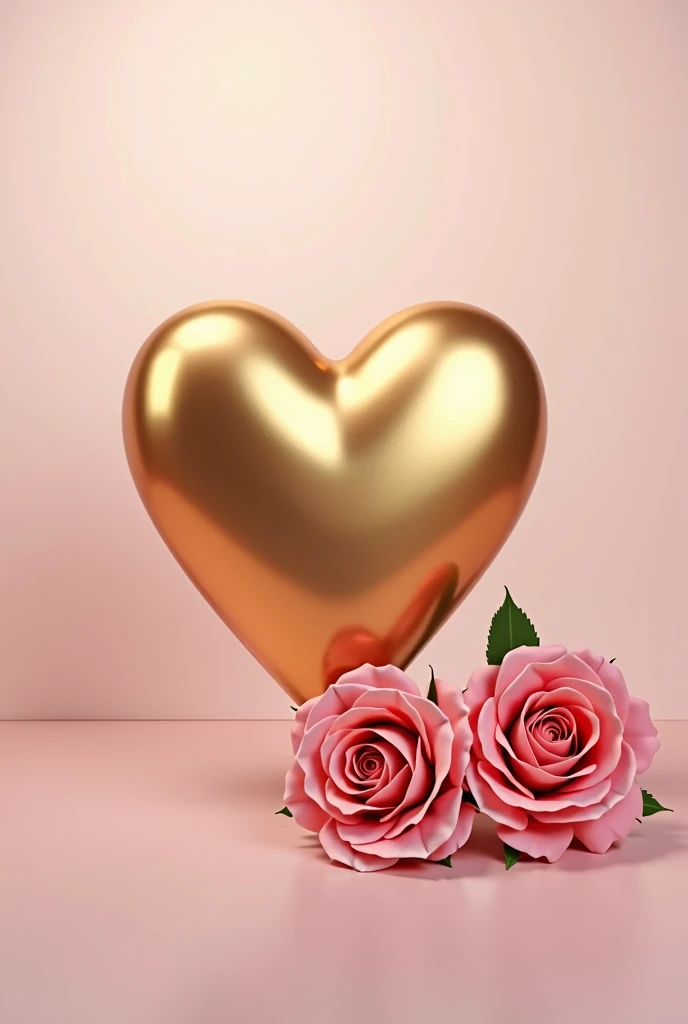 Simple golden heart, with roses next to it in a very chic pink color 