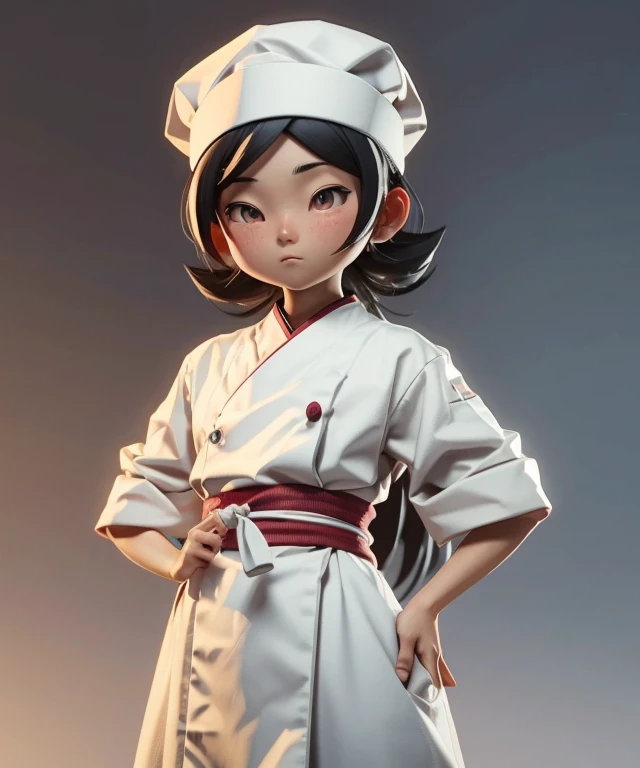 Anime-style small 3D model of a Japanese chef