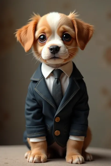 A 3x4 portrait of a puppy wearing a suit and tie 