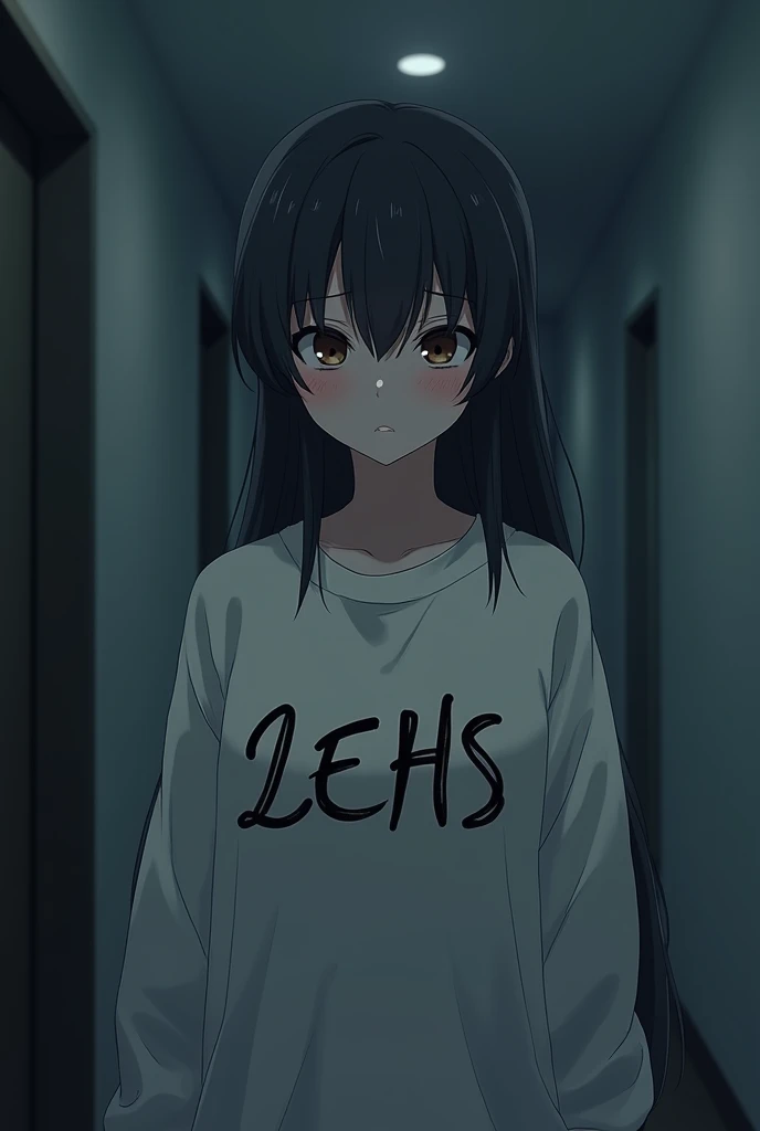 sad anime images but with a sweatshirt and on the shirt it says 𝓛ℰ𝓗𝒮 