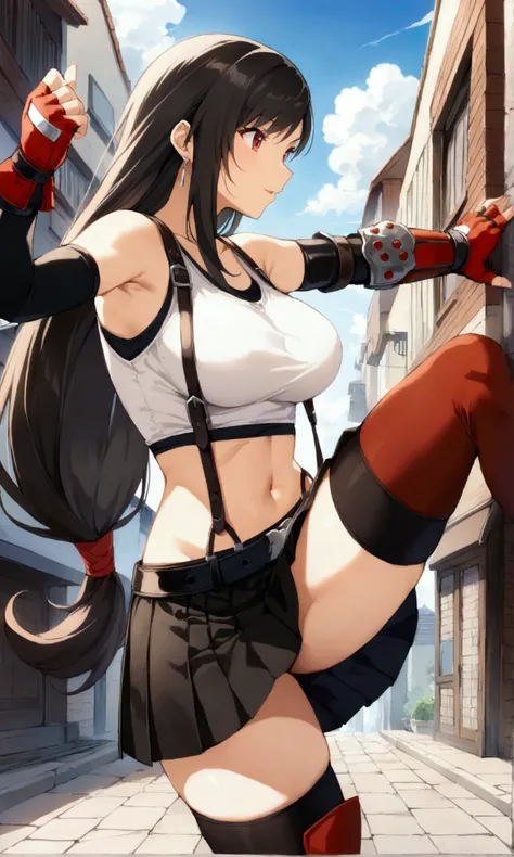 (score_9, score_8_up, score_7_up), BREAK  (masterpeace:1.2),(best quality:1.2),(aesthetic:1.2),(very aesthetic:1.2),(highly detailed),(anime style),,1girl, tifa lockhart, final fantasy,(beautiful). black hair, low-tied long hair, red eyes, bangs, white tan...