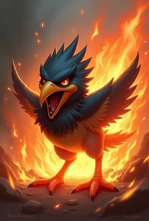 Angry collared bird with fire and anger