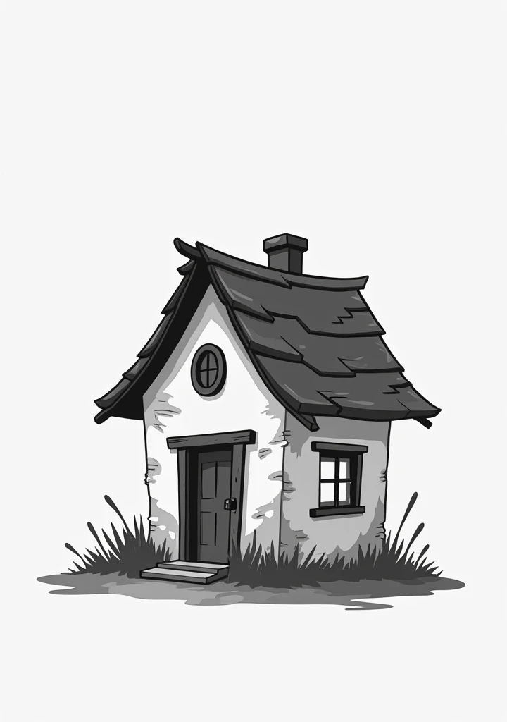 Game Icon Cartoon Simple Black and White,A small shabby house