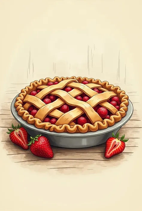 Make a vintage drawing of a strawberry pie