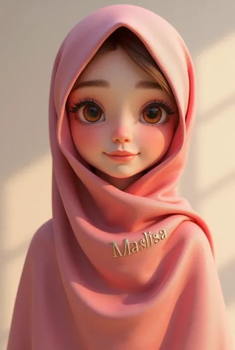 cute girl wearing a hijab with the name MASLISA written on it