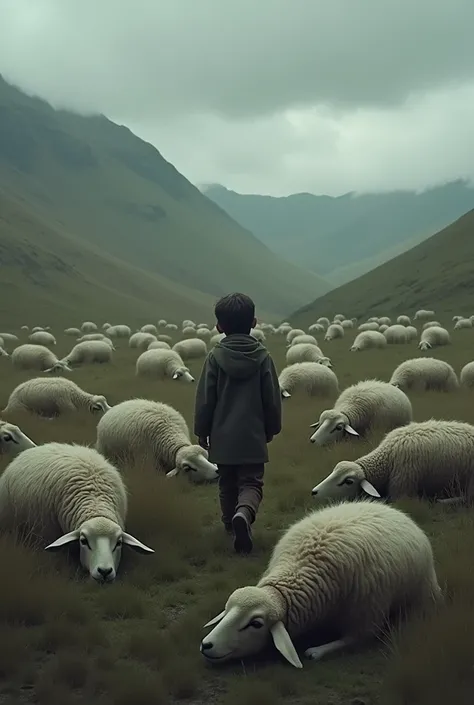 A brave boy  see dead sheeps