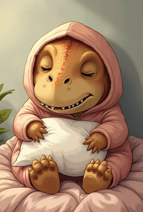 dinosaur　Tyrannosaurus　cute　Kinda ugly　Wearing pajamas　I have a pillow　Looks sleepy　よりLooks sleepy　Wrapped in a blanket　Looks sleepy　cute　character