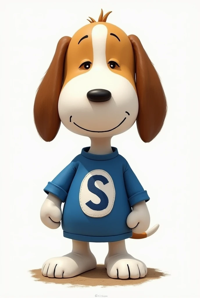 Snoopy with a blue sleeved shirt and a white middle and that has the letter s
