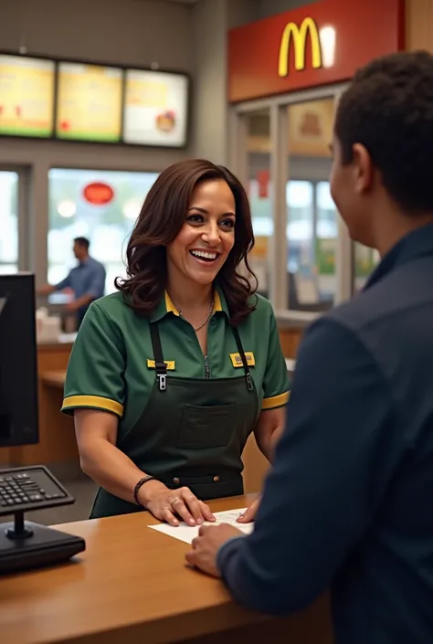 Kamala Harris working at a McDonald&#39;s taking an order  