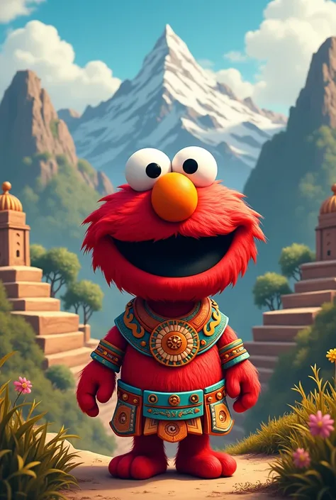 Generate me a 2d cartoonish Andean Elmo with Inca style