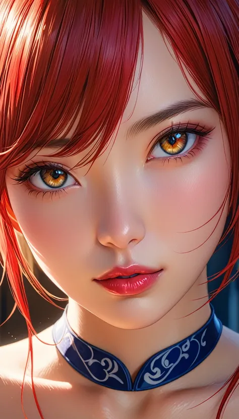 beautiful detailed eyes, beautiful detailed lips, extremely detailed eyes and face, longeyelashes, 1girl, anime, red hair, standing, semi-nude, sensual body, daylight, (best quality,4k,8k,highres,masterpiece:1.2),ultra-detailed,(realistic,photorealistic,ph...