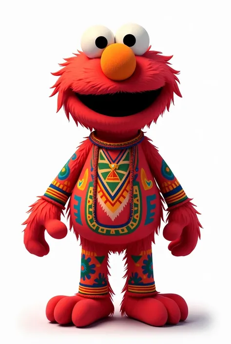 Generate me a 2d Andean Elmo cartoonish with Inca style aslo more Elmo and cartoonish with a white background that both arms are down and aslo more 2d 