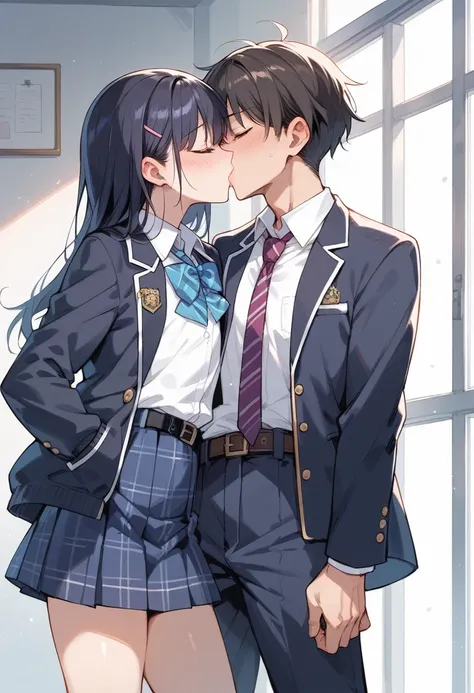 score_9, score_8_up, score_8_up, source_anime, kiss, crossdressing girl, crossdressing boy, school uniform, (high school girl, school uniform, ribbon, white shirt, jacket, skirt), (high school boy, androgynous, school uniform, tie, white shirt, jacket, pan...