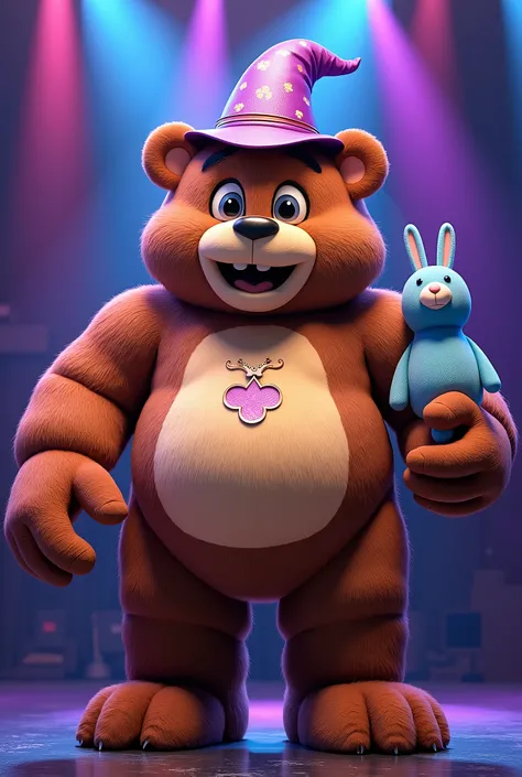 4. Funtime Freddy

Gênero: MALE Height: approximately 2,6 meters Description: Funtime Freddy is a large, robust animatronic with a brown bear costume and a wizard hat.. He is accompanied by Bombom, a hand puppet that is part of your programming. Freddy has...