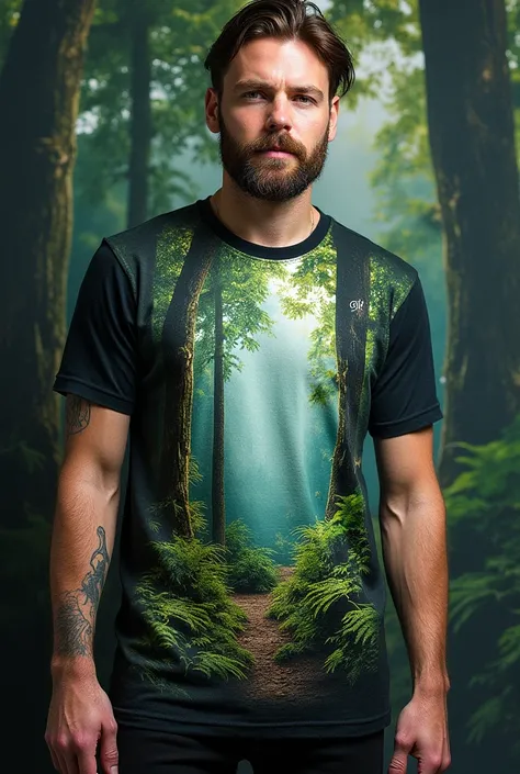 rock shirt, with forest details, with the name gk small on the chest 