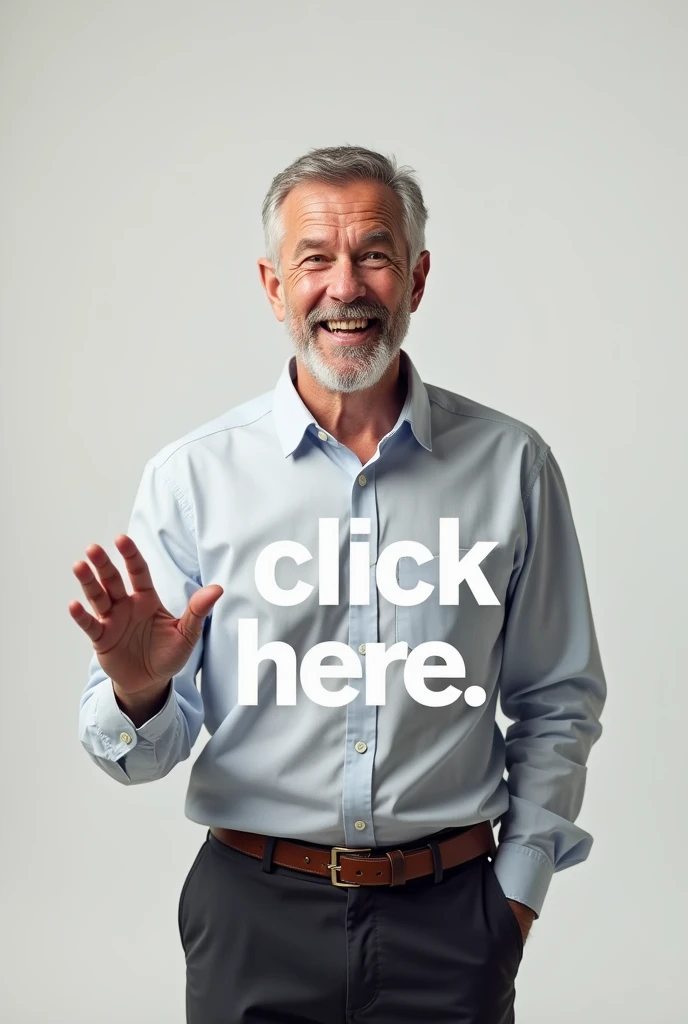 50-year-old man smiling, indicating click here below