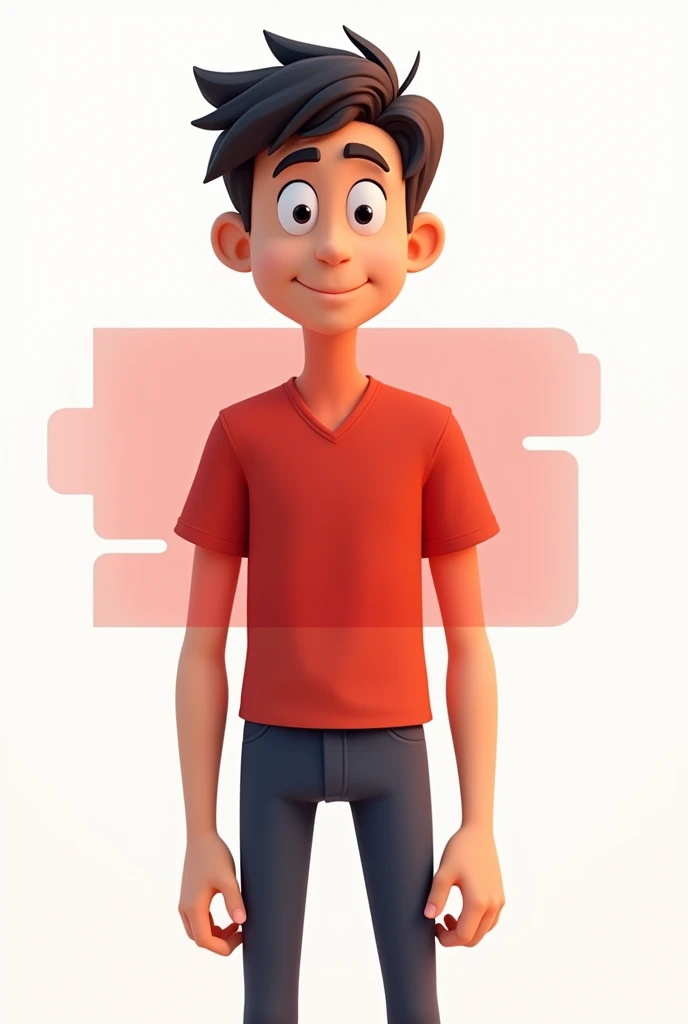 Generate me a cartoonish 2d student, less cartoonish and a white background that is more 2d and that his hands can be seen, that he is a man and his arms below and more 2d, more 2d, add a red layer, red layer (of conqueror)