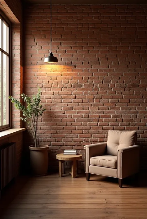 "Add a background color that matches the theme of a brick wall in a room."

