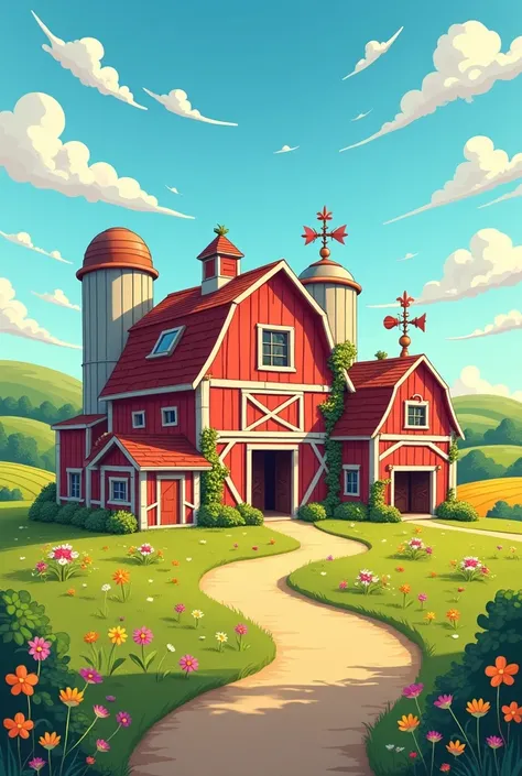 A cartoon farm without animals 