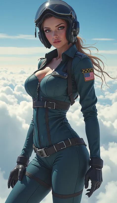 Very beautiful air force pilot, whole body