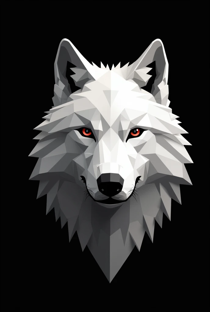 White colored wolf face represented by abstract polygons on black background vector illustration staring eyes are black with gray without mouth