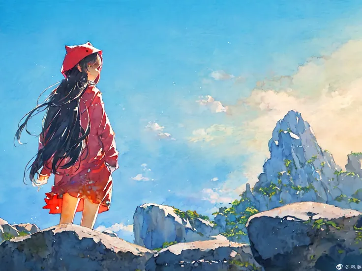 (masterpiece, Absurd quality, Best Quality, Official Art, beautifully、aesthetic:1.2), 16k, Very detailed, Watercolor, colorful, (landscape1.5), (Blurred:1.2), Most detailed, Vibrant colors, (Abstract:1.2), coastal, (Rocky area:1.5), anime, (From below:1.5)...