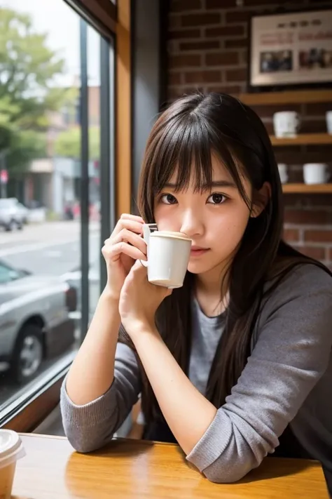 Female college student、No exposure、Demure、Coffee shop