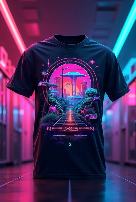 Im looking for a designer who can create an 80s inspired, neon color t-shirt design for NexGen Medical Centers. The design should incorporate retro graphics and convey an energetic and vibrant tone. A key aspect of the design should be highlighting pain ma...