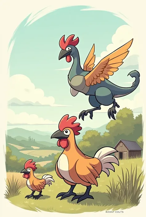 Draw me the 3 evolutions of a Pokémon inspired by a rooster and a hammer  
