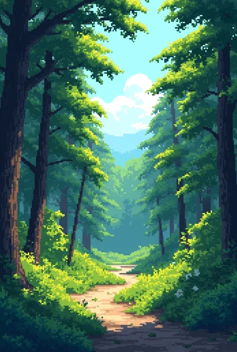 make a pixel art gif image of a green forest with the wind blowing through the trees