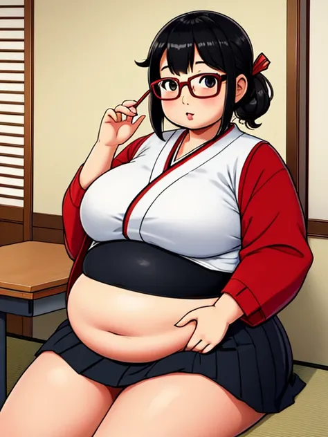 masterpiece, 1girl, solo, japanese student, teen, round face, fat face,fat, chubby, round belly, plump body, her appearance refl...